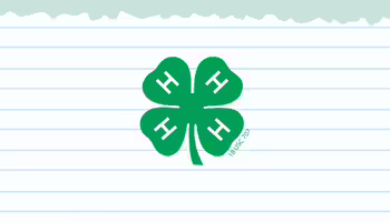 A ripped page of lined notebook paper on a mint color background. A green 4-H clover is in the middle of the lined paper.